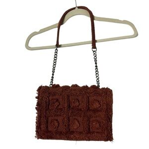 Zara Burnt Orange Fringed Fabric Crossbody Shoulder Bag Chain Woven Boho Purse